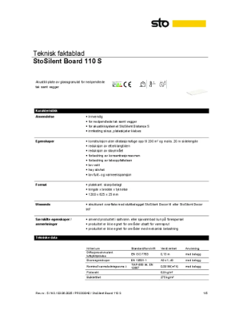 StoSilent Board 110 S Teknisdatablad