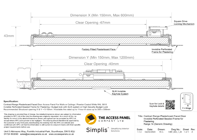 Contract Range Plasterboard Door Technical Drawing