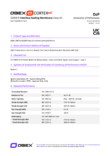 OBEX CORTEX 0200FR Class A2 ISM - DoP