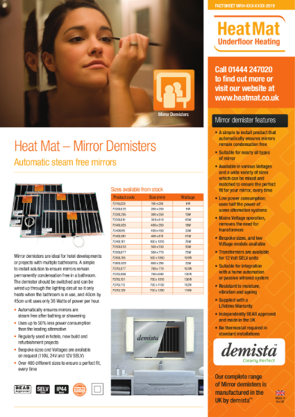 Heat Mat Mirror Demister Datasheet