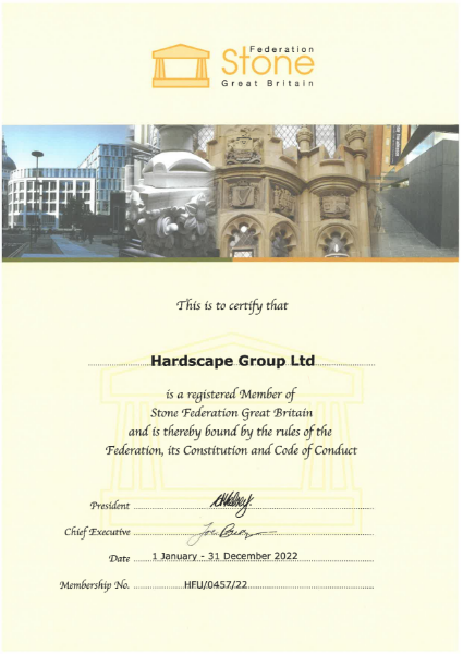 Hardscape Group Ltd - Stone Fed - 2022 Certificate