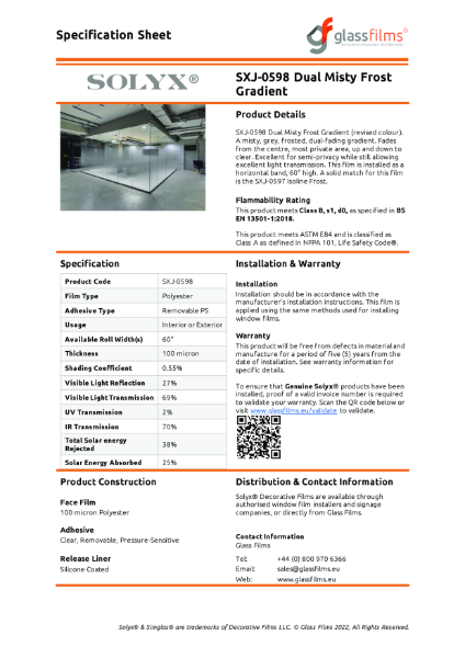 SXJ-0598 Dual Misty Frost Gradient Specification Sheet