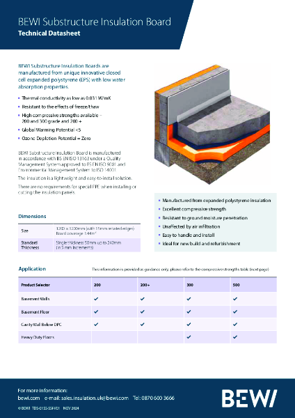 Substructure Insulation Board Technical Data Sheet