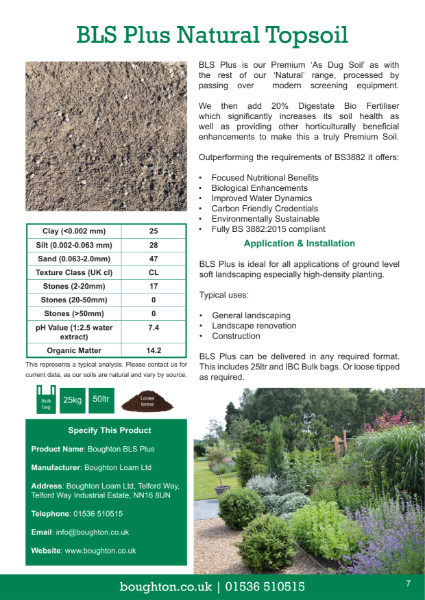 BLS Plus Boughton Screened - Natural Topsoil, Single Source Spec Sheet
