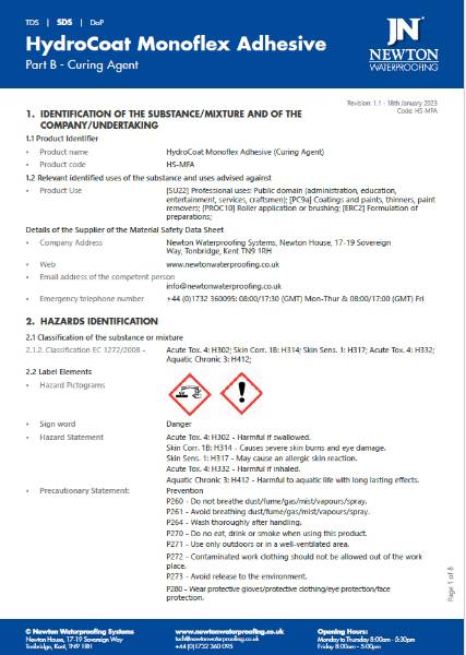 HydroCoat MonoFlex Adhesive Curing Agent - Safety Data Sheet