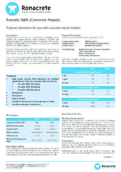 Ronafix SBR (Concrete Repair) technical data sheet