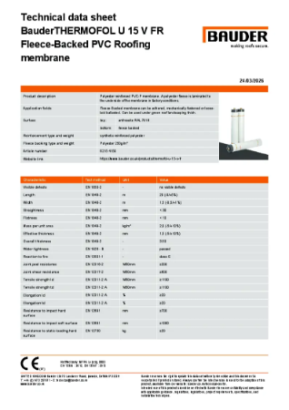 BauderTHERMOFOL U 15 V FR Fleece-Backed PVC Roofing membrane (Anthracite)