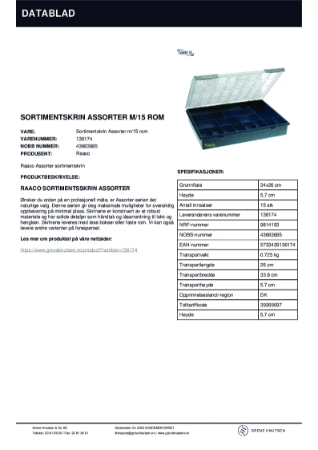 Datablad - Sortimentskrin Assorter m/15 rom