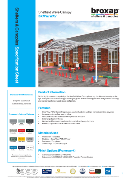 Sheffield Wave Canopy Specification Sheet