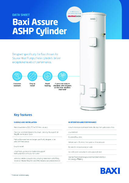 Baxi Assure ASHP Cylinder - Data Sheet