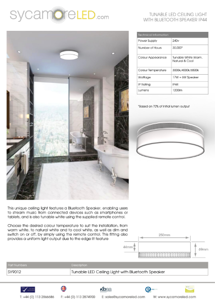 Specification Sheet for Aspen 1 IP44 LED Ceiling Light