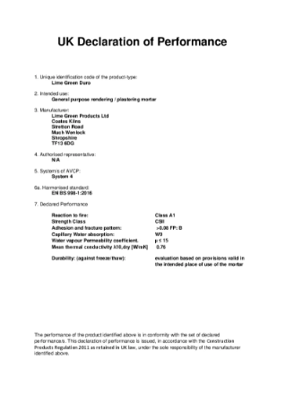 UK  Declaration of Performance Duro