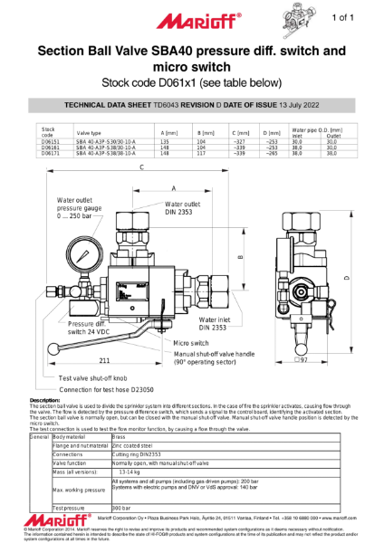 Section Ball Valve TD6043 - Data Sheet