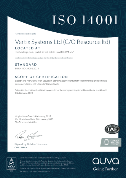 Vertix Systems ISO 14001 Certificate