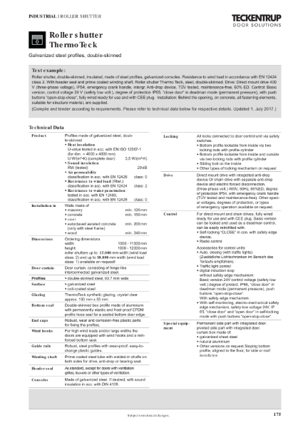 ThermoTeck Roller Shutters (Technical Data: Shutter ThermoTeck)