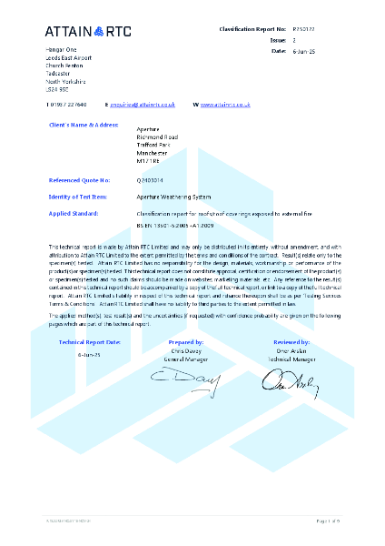 BS EN 13501-5:2005+A1:2009 - Classification report for samples set 1 and set 2