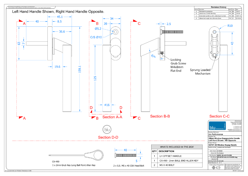 BLU™ - SST87 Contemporary Window Handle CAD