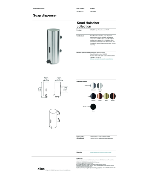 Soap dispenser, 350 ml with indicator (data sheet)