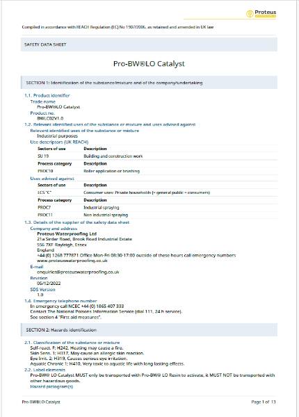 Safety Data Sheet - Pro-BW® LO Catalyst