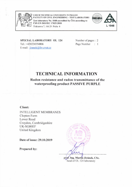 Passive Purple Radon Certificate