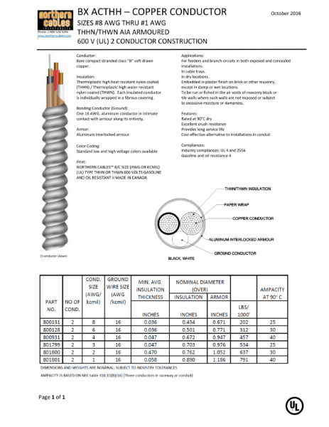 ACTHH-BX Copper Large Size 8 to 1 600 Volts