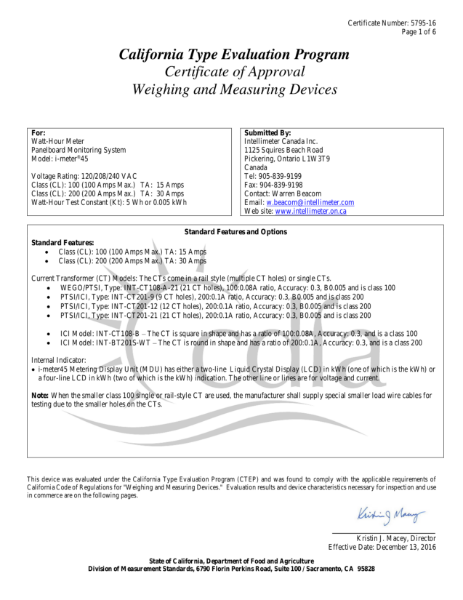 Certificate of Approval cdfa