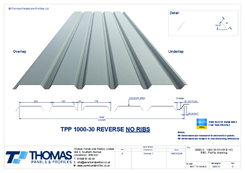 000010 - 1000-30 REVERSE NO RIBS - Profile drawing