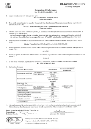 Pitchglaze Declaration of Performance UKCA mark - 6-14-10.8 Annealed Laminated