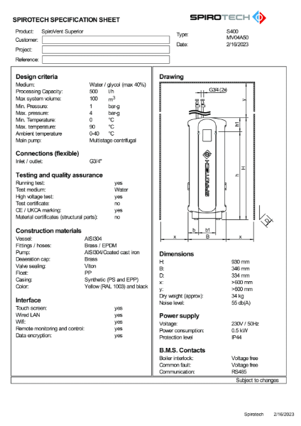 S400A MV04A50 Vacuum Degasser Superior