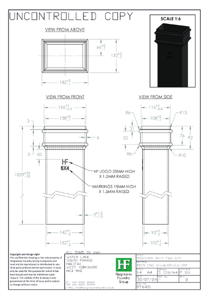 150x100mm Plain Rainwater Pipe Drawing