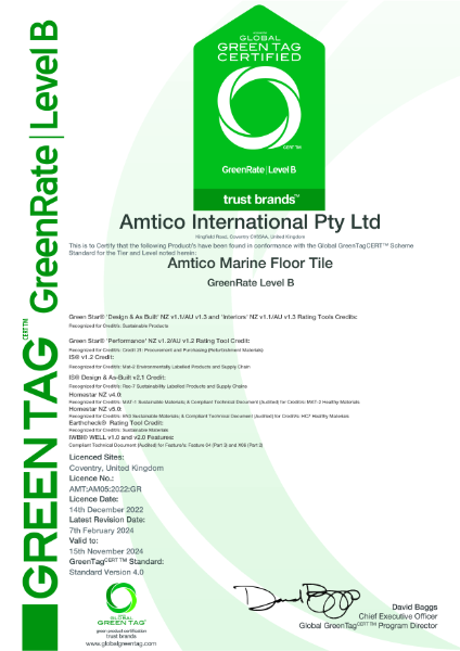 Marine LVT GreenRate Level B Certificate