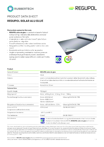 REGUPOL Solar Alu Glue - Data Sheet