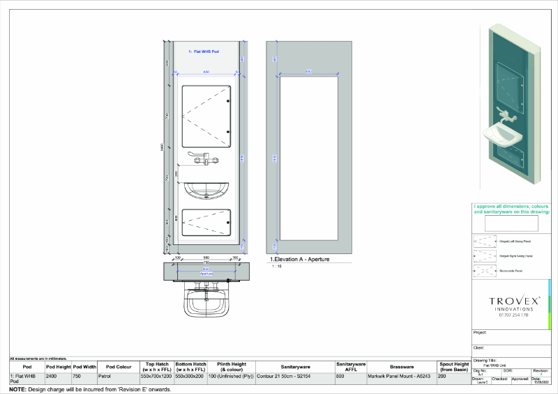 Hygipod Hand Basin Flat – Example Drawing