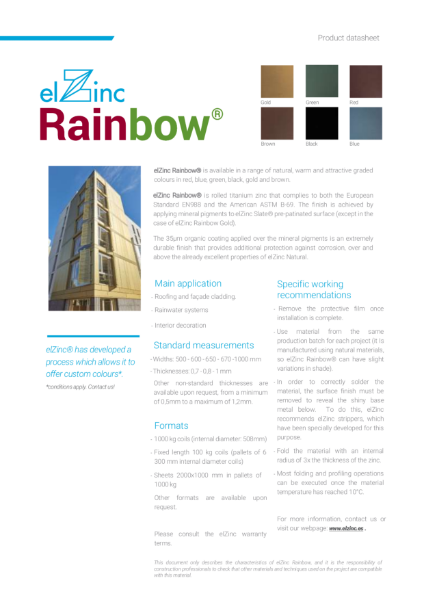 elZinc Rainbow Zinc Datasheet