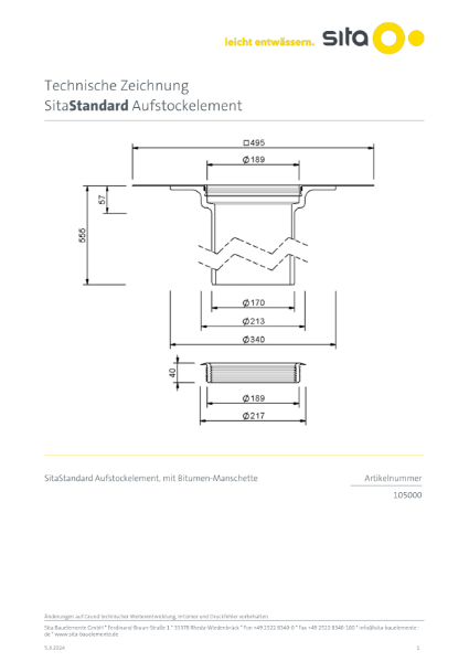 60-520mm SitaStandard Extension Unit - Technical Drawing