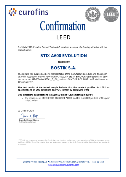 Bostik Stix A600 Evolution - LEED