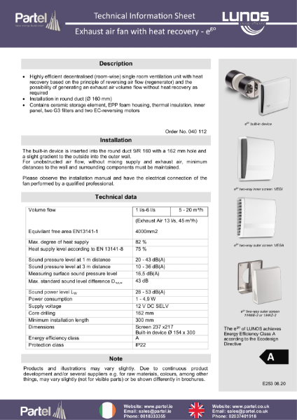 LUNOS ego Technical Data Sheet