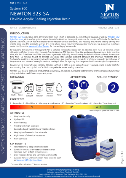 Newton 323-SA Injection Resin Data Sheet