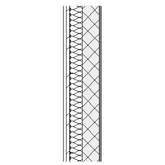 Aluminium cassette panels with metal frame, weather barrier, insulation, concrete block and plasterboard lining