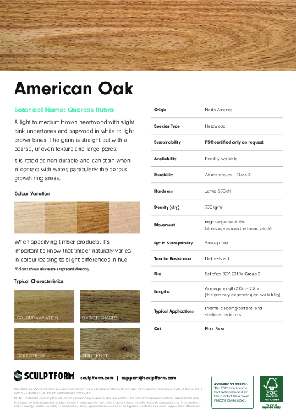 Sculptform American Oak Datasheet