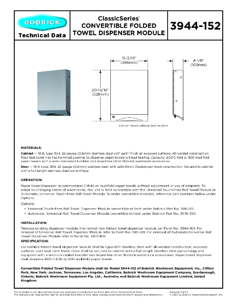 ClassicSeries® Convertible Folded Towel Dispenser Module - 3944-152