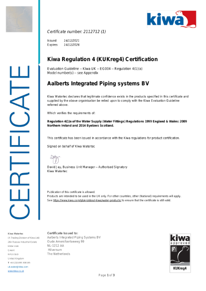 Xpress Copper Kiwa Certificate