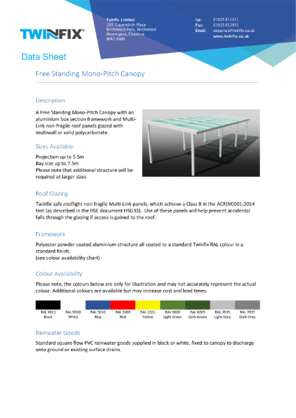 Datasheet - Free Standing Mono Pitch