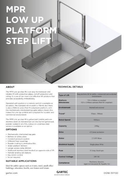 MPR Low-up Platform Step Lift Data Sheet