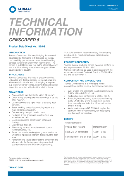 Cemscreed 5 Technical Data Sheet