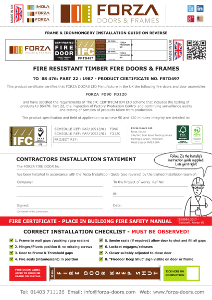 The Forza FD90/FD120 Fire Certificate