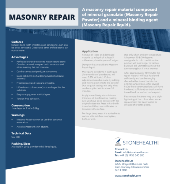 Masonry Repair Insert Sheet