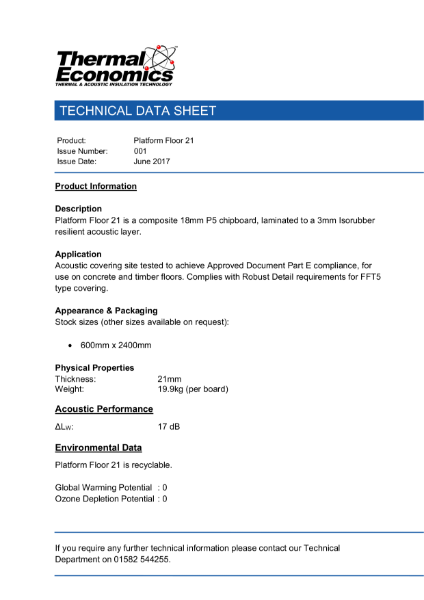 Platform Floor 21 Technical Data Sheet