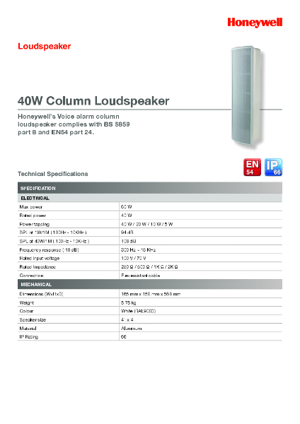 582477, 40 Watt Column Loudspeaker