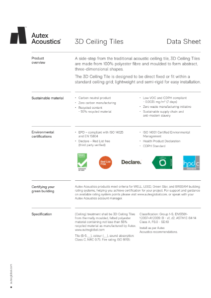 3D Ceiling Tiles Datasheet